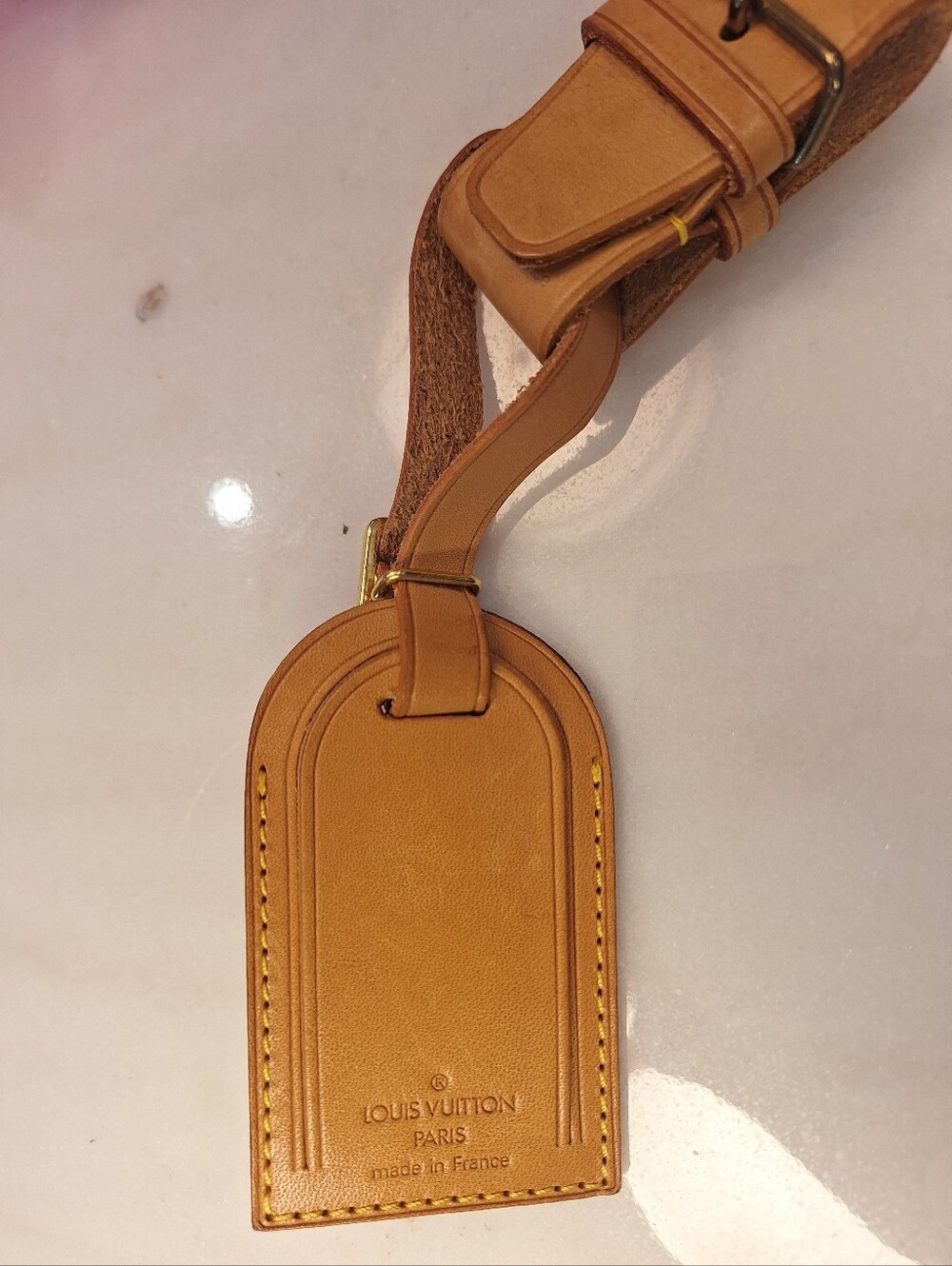 Louis Vuitton Tan Leather Luggage Tag EUC - Picture 3 of 5